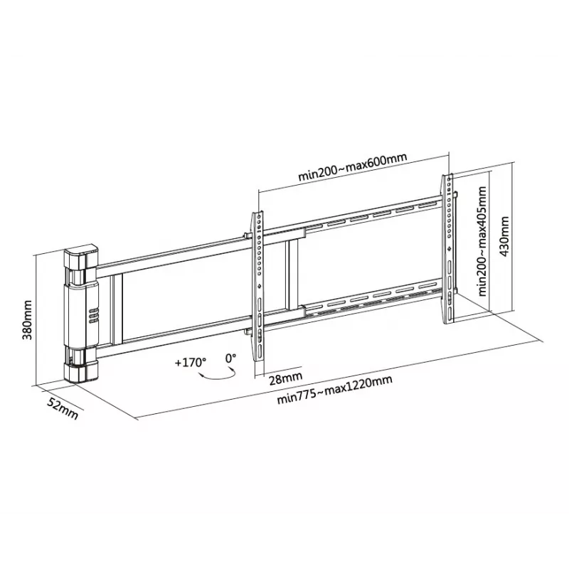 Equip motorizuotas TV laikiklis su pasukimu 32-75 col., 50 kg, VESA 200x200-600x400 mm, juodas