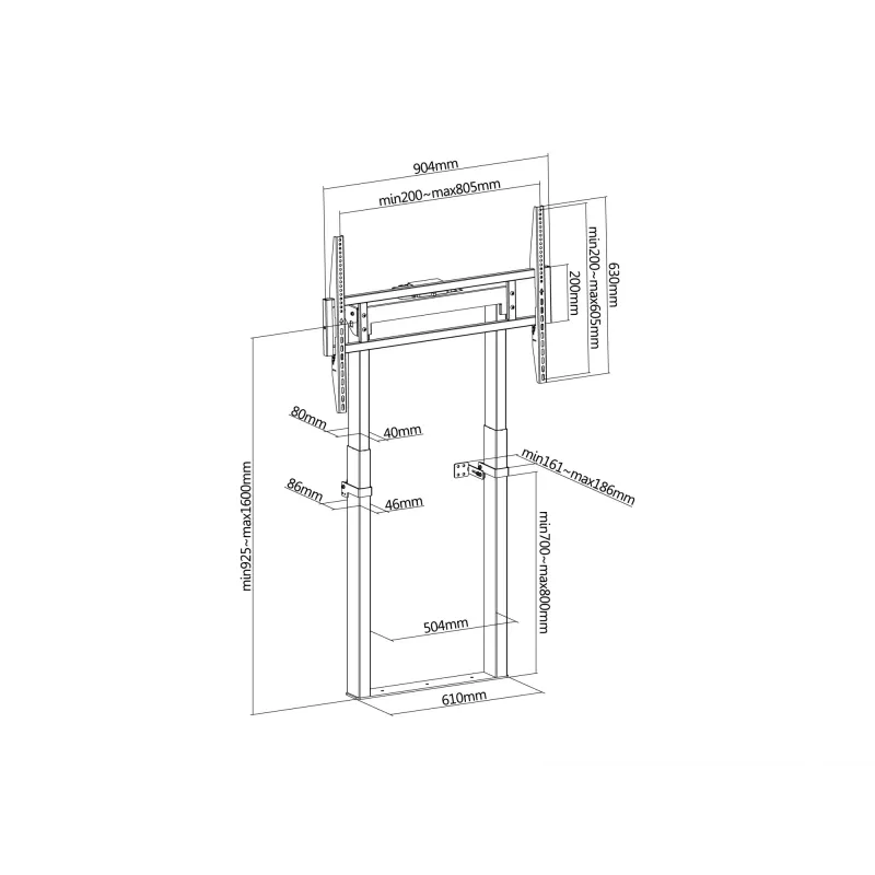 Equip fiksuotas motorizuotas sieninis laikiklis televizoriams 55-100 colių, 139,7 cm (55 inch), 2,54 m (100 inch), 200 x 200 mm, 800 x 600 mm, aliuminis, plastikas, nerūdijantis plienas, juoda