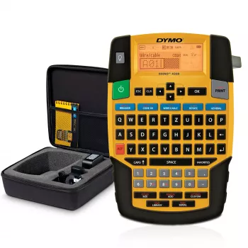 DYMO Rhino 4200 pramoninis etikečių spausdintuvas su dėklu | QWERTZ klaviatūra ir sparčiaisiais klavišais | Patvarus etikečių spausdintuvas statyboms ir sunkioms etikečių spausdinimo užduotims