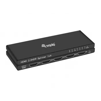 Equip Ultra Slim 4-Port HDMI 2.0 Skirstytuvas, HDMI, 4x HDMI, 3840 x 2160 pikseliai, Juoda, Aliuminis, 4K Ultra HD