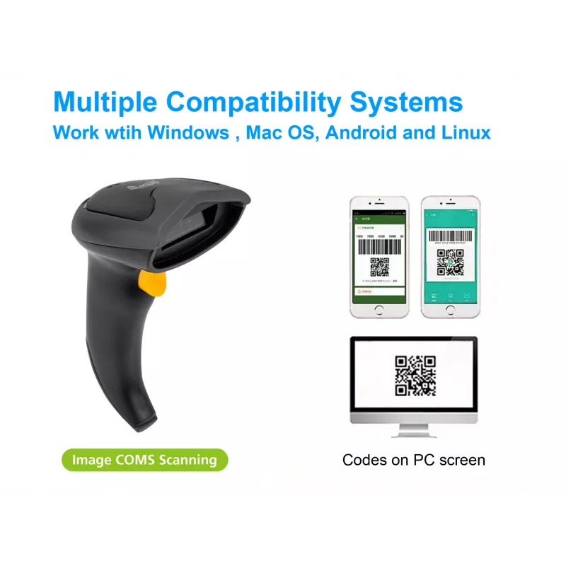 Equip Wireless 2D dviejų režimų brūkšninių kodų skaitytuvas su stovu, 2,4 GHz + Bluetooth