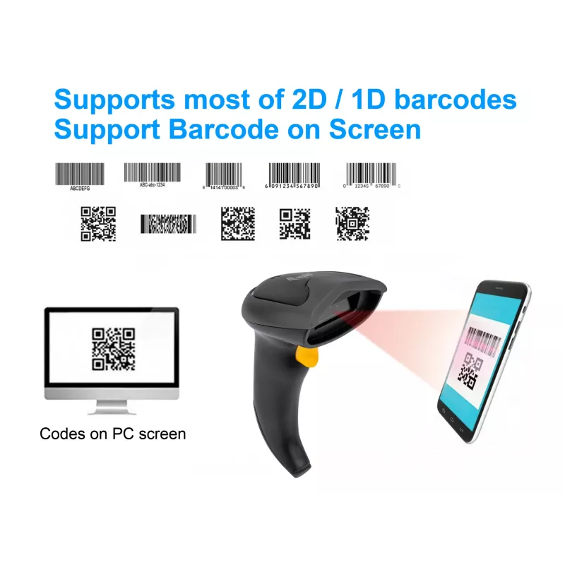 Equip Wireless 2D dviejų režimų brūkšninių kodų skaitytuvas su stovu, 2,4 GHz + Bluetooth