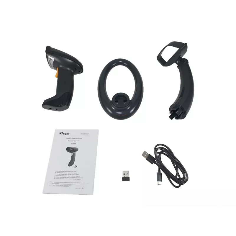 Equip Wireless 2D dviejų režimų brūkšninių kodų skaitytuvas su stovu, 2,4 GHz + Bluetooth