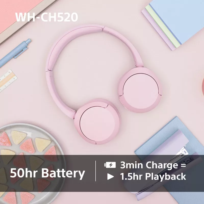 Sony WHCH520P.CE7 belaidės ausinės, 20-20000 Hz, skambučiai/muzika, 147 g, rožinė