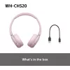Sony WHCH520P.CE7 belaidės ausinės, 20-20000 Hz, skambučiai/muzika, 147 g, rožinė
