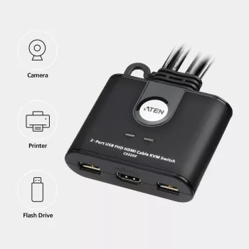 ATEN 2-Port USB FHD HDMI KVM jungiklis, 1920 x 1200 pikselių, Full HD, 1,518 W, juodas