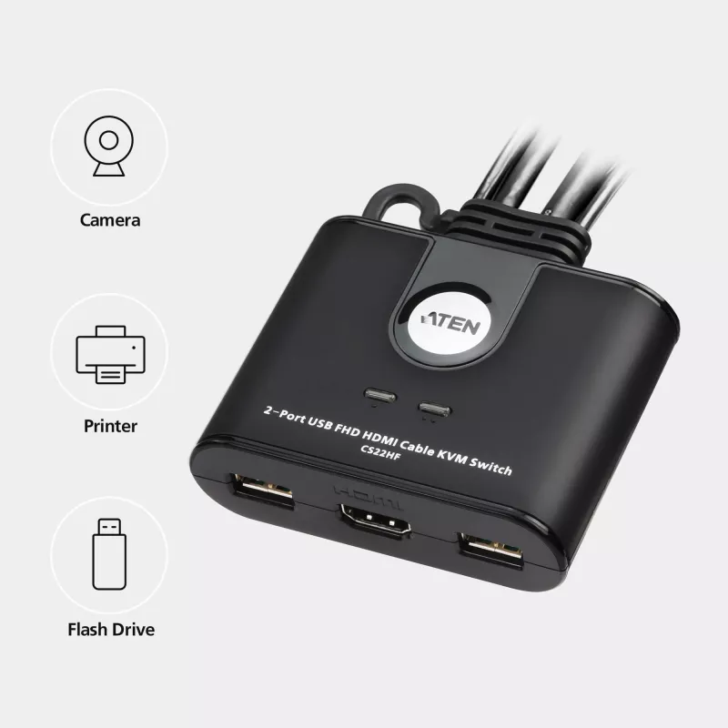 ATEN 2-Port USB FHD HDMI KVM jungiklis, 1920 x 1200 pikselių, Full HD, 1,518 W, juodas