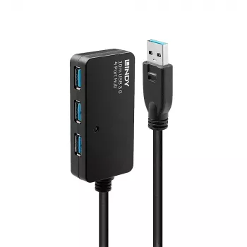 Lindy 10m USB 3.0 Active Extension Pro Hub, USB 3.2 Gen 1 (3.1 Gen 1) Type-A, 5000 Mbit/s, Juoda, Plastikas, Apvalus kabelis