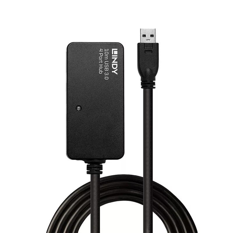 Lindy 43159 USB 3.0 aktyvus ilginamasis Pro šakotuvas, 4 prievadų, USB 3.2 Gen 1 (5 Gbit/s), USB-A, 10 m, juodas