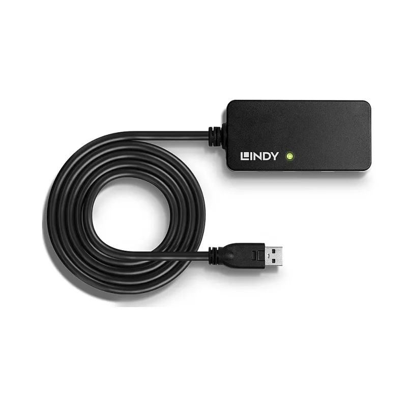 Lindy 43159 USB 3.0 aktyvus ilginamasis Pro šakotuvas, 4 prievadų, USB 3.2 Gen 1 (5 Gbit/s), USB-A, 10 m, juodas