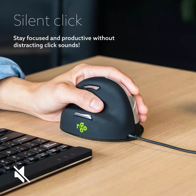 R-Go HE Break ergonominė vertikali pelė su pertraukų programine įranga, vidutinė (rankos dydis 165-185 mm), kairiarankiams, laidinė, juoda