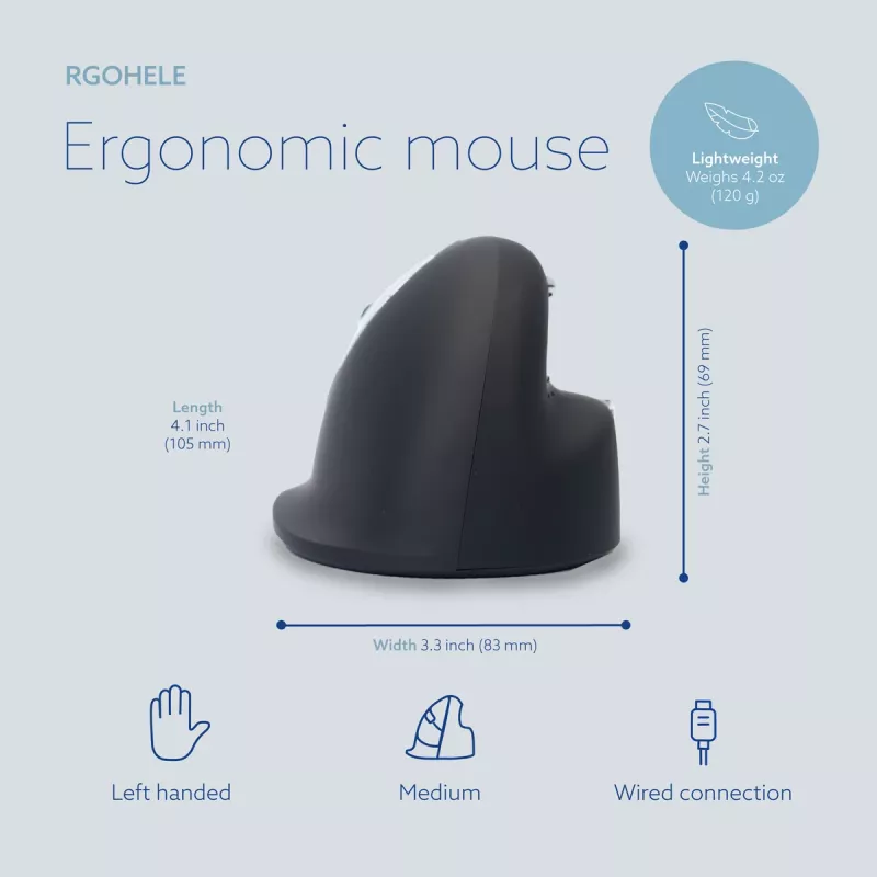 R-Go HE Break ergonominė vertikali pelė su pertraukų programine įranga, vidutinė (rankos dydis 165-185 mm), kairiarankiams, laidinė, juoda