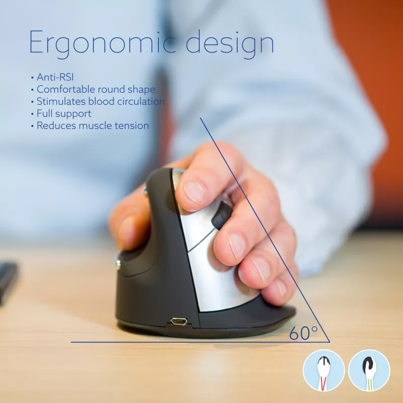 R-Go Tools Ergonomiška pelė R-Go HE Break su pertraukų programine įranga, didelė (rankos dydis ≥ 185 mm), kairiarankiams, Bluetooth, juoda