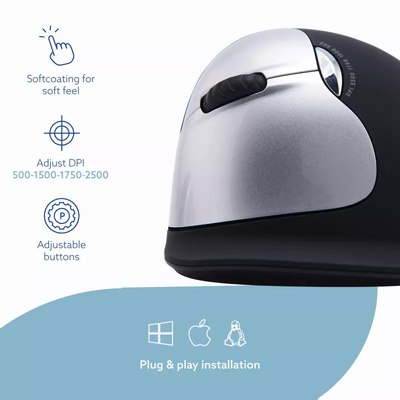 R-Go Tools Ergonomiška pelė R-Go HE Break su pertraukų programine įranga, didelė (rankos dydis ≥ 185 mm), kairiarankiams, Bluetooth, juoda