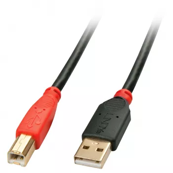 Lindy 10m USB 2.0 Type A į B aktyvus kabelis, 10 m, USB A, USB B, USB 2.0, Vyriškas/Vyriškas, Juoda, Raudona