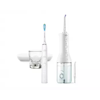 Philips Cordless Power Flosser HX3886/41 DiamondClean 9000, belaidis vandens dantų siūlas, suaugusiems, soninis dantų šepetėlis, kasdienė priežiūra, gilus valymas, dantenų priežiūra, balinimas, baltas, baterija, įmontuota baterija