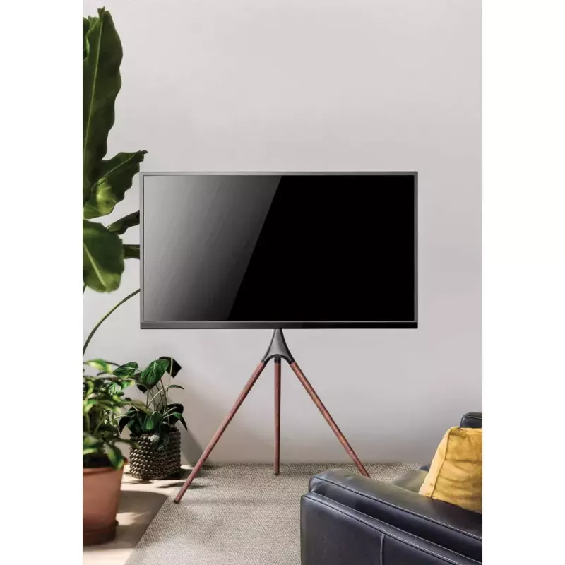 Manhattan 461795 judamas TV stovas su trikoje atramomis, nešiojamas, 45–65 col. (114,3–165,1 cm), maks. 32 kg, aliuminis, plienas, riešutmedis, juodas ir rudas