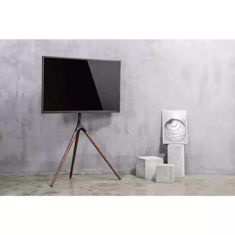 Manhattan 461795 judamas TV stovas su trikoje atramomis, nešiojamas, 45–65 col. (114,3–165,1 cm), maks. 32 kg, aliuminis, plienas, riešutmedis, juodas ir rudas