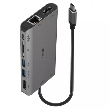 Lindy DST-Mini XT, USB-C nešiojamojo kompiuterio mini dokas su vienu ekranu (4K) arba dviem ekranais (Full HD) ir 100 W įkrovimu per laidą