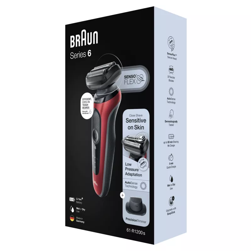 Foilinis skustuvas Braun Series 6 61-R1200s SensoFlex SensoFoil juodai raudonas
