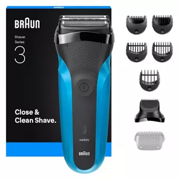 Braun Series 3 310BT folijos skustuvas su trimeriu, juodas, mėlynas
