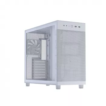 ASUS PRIME AP303 TG White korpusas — ATX/Micro-ATX/Mini-ITX, grūdintas stiklas, USB-C, 360 mm GPU palaikymas
