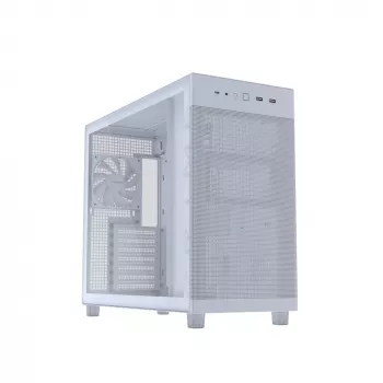 ASUS PRIME AP303 TG White korpusas — ATX/Micro-ATX/Mini-ITX, grūdintas stiklas, USB-C, 360 mm GPU palaikymas