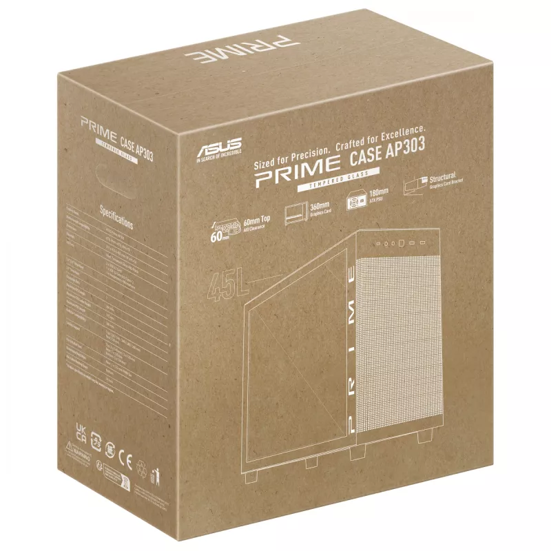 ASUS PRIME AP303 TG 90DC00V0-B39010 Midi Tower PC korpusas, ATX/Micro-ATX/Mini-ITX, grūdintas stiklas, 2x USB 3.2, be maitinimo šaltinio, juodas