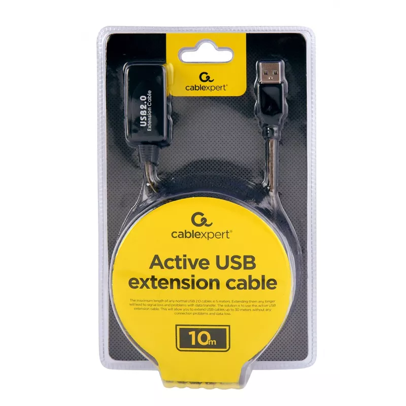 GEMBIRD aktyvus USB 2.0 prailginimo kabelis, 10 m - juoda