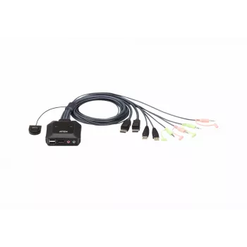 KVM jungiklis ATEN CS22DP-AT 2 prievadai USB DisplayPort, 4K@30Hz, USB-A konsolė, garsas, 1,2 m kabelis