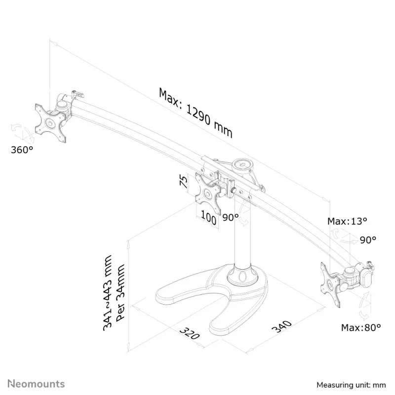 Neomounts FPMA-D700DD3 Monitorinis stovas trims ekranams 10-27 colių