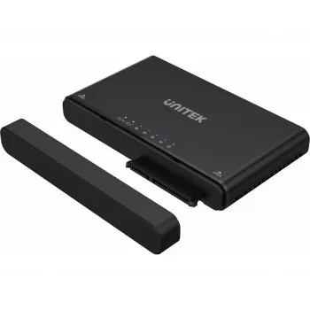 USB-C stotelė Unitek S1222A SolidForce+ – HDMI 4K, Ethernet, SATA III, 10 Gbit/s, aliumininis korpusas, juoda