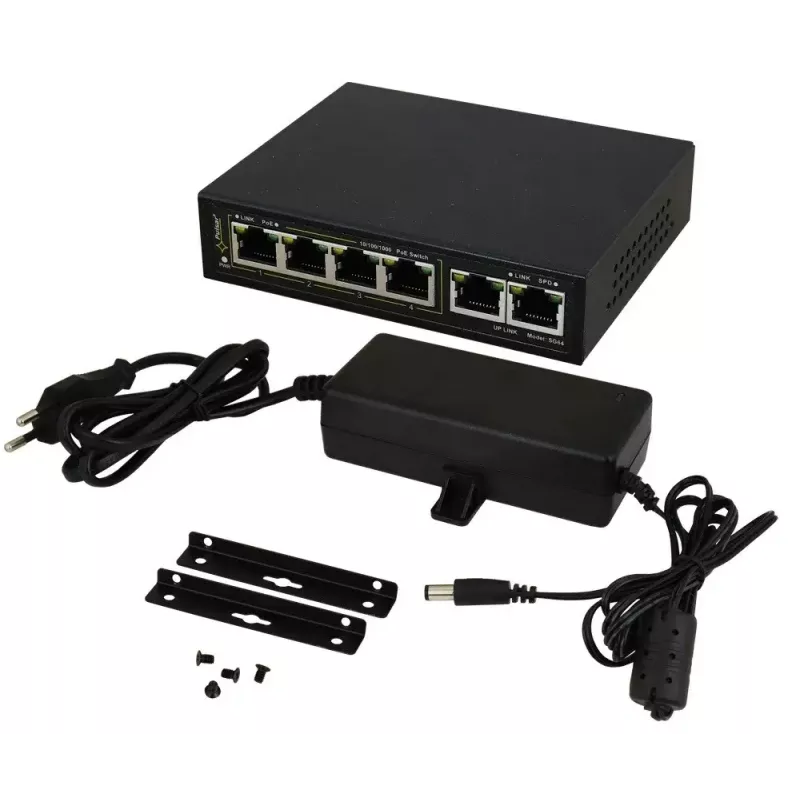 PULSAR Gigabit PoE Switch SG-64 — 4 PoE prievadai, 2 uplink prievadai