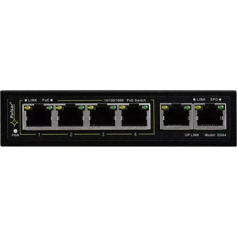 PULSAR Gigabit PoE Switch SG-64 — 4 PoE prievadai, 2 uplink prievadai