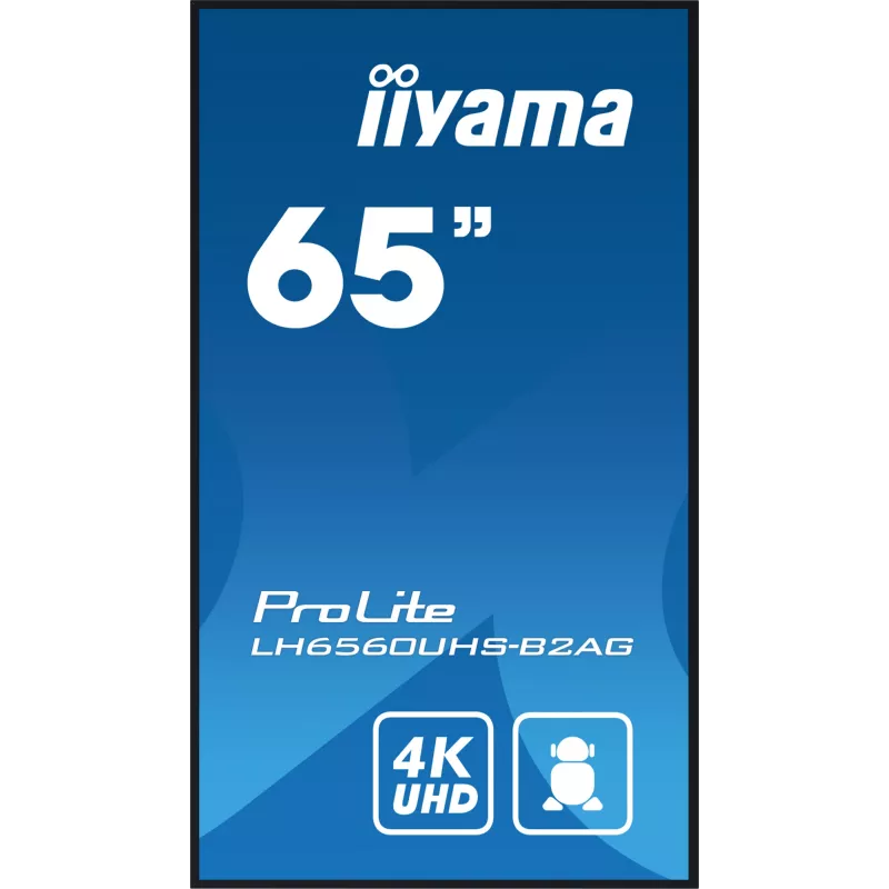 „iiyama“ LH6560UHS-B2AG skaitmeninės reklamos ekranas 163,8 cm (64,5 col.) LED Wi-Fi 500 cd/m² 4K Ultra HD juodas su Android 11 24/7