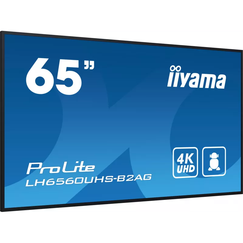 „iiyama“ LH6560UHS-B2AG skaitmeninės reklamos ekranas 163,8 cm (64,5 col.) LED Wi-Fi 500 cd/m² 4K Ultra HD juodas su Android 11 24/7