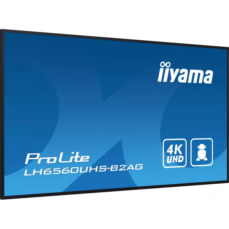 „iiyama“ LH6560UHS-B2AG skaitmeninės reklamos ekranas 163,8 cm (64,5 col.) LED Wi-Fi 500 cd/m² 4K Ultra HD juodas su Android 11 24/7