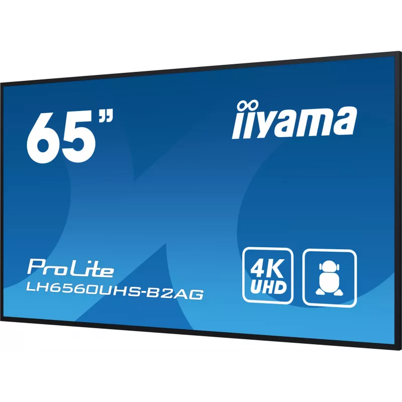„iiyama“ LH6560UHS-B2AG skaitmeninės reklamos ekranas 163,8 cm (64,5 col.) LED Wi-Fi 500 cd/m² 4K Ultra HD juodas su Android 11 24/7