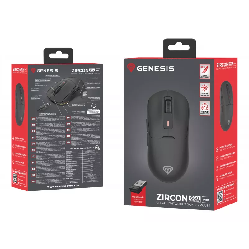 GENESIS NMG-2193 pelė žaidimams Ambidextrous Bluetooth + USB Type-C Optinė 26000 DPI