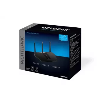 NETGEAR Nighthawk AX/5 srautas AX2400 WiFi 6 maršrutizatorius (RAX30) belaidis maršrutizatorius Gigabit Ethernet dviejų juostų (2,4 GHz / 5 GHz) juodas