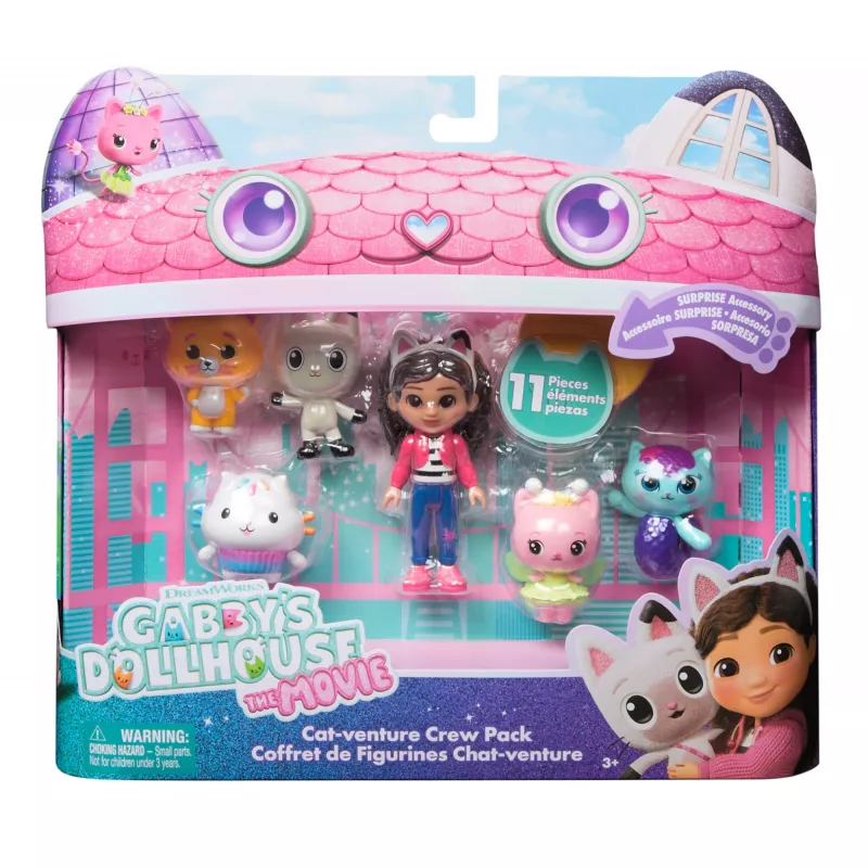 Gabby's Dollhouse DREAMWORKS Filmas, Cat-venture Crew rinkinys, 11 dalių žaislų figūrėlių rinkinys su aksesuarais, žaislai vaikams nuo 3 metų