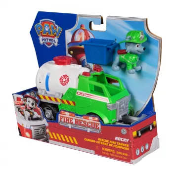 PAW Patrol ugniagesių gelbėjimo tanklaivis „Rocky Rescue“ su veikėjo figūrėle, griebimo nagais ir žaisliniu sunkvežimiu, vaikams nuo 3 metų