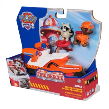 PAW Patrol Fire Rescue: Zuma gelbėjimo valtis su figūrėle, gelbėjimo ratu, meškėnu ir žaisline valtimi, vaikiški žaislai berniukams ir mergaitėms nuo 3 metų