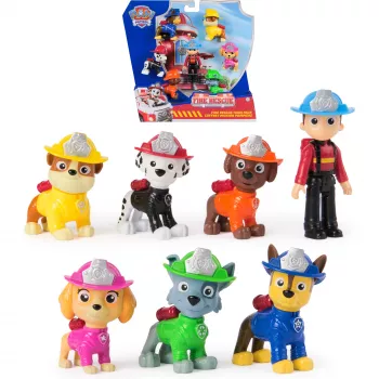 PAW Patrol ugniagesių gelbėtojų rinkinys su 7 kolekcinėmis figūrėlėmis – Ryder ir 6 šuniukai, žaislai vaikams nuo 3 metų