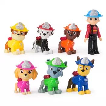 PAW Patrol ugniagesių gelbėtojų rinkinys su 7 kolekcinėmis figūrėlėmis – Ryder ir 6 šuniukai, žaislai vaikams nuo 3 metų