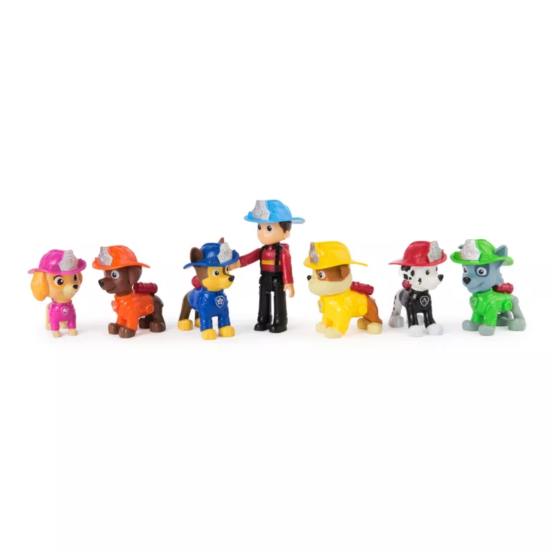 PAW Patrol ugniagesių gelbėtojų rinkinys su 7 kolekcinėmis figūrėlėmis – Ryder ir 6 šuniukai, žaislai vaikams nuo 3 metų