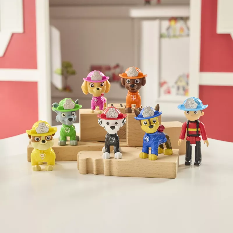 PAW Patrol ugniagesių gelbėtojų rinkinys su 7 kolekcinėmis figūrėlėmis – Ryder ir 6 šuniukai, žaislai vaikams nuo 3 metų