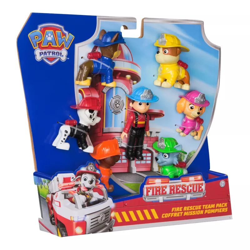 PAW Patrol ugniagesių gelbėtojų rinkinys su 7 kolekcinėmis figūrėlėmis – Ryder ir 6 šuniukai, žaislai vaikams nuo 3 metų