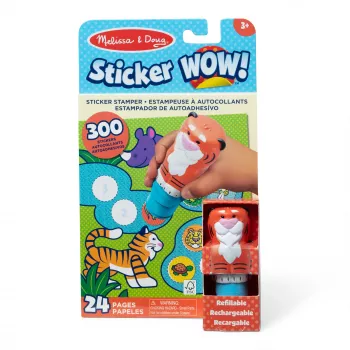 Melissa & Doug Sticker WOW 24 puslapių užduočių bloknotas su lipdukų štampavimo įrenginiu, 300 lipdukų, meno ir amatų fidget žaislas, kolekcionuojamas personažas – Tigras - FSC sertifikuotas