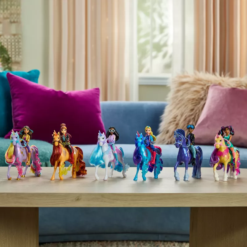 Mini lėlių rinkinys Usorteret Unicorn Academy Ava & Leaf Power of Friendship su permatomu balnu ir 2 aksesuarais, 168 mm, plastikas